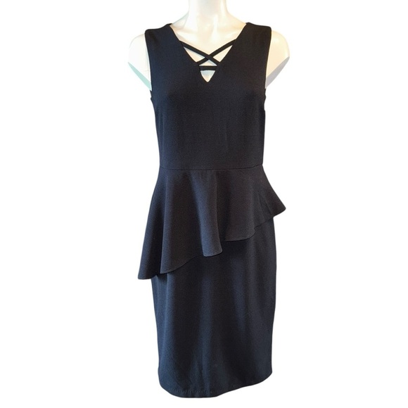 EUC Thalia Sodi Women’s SZ 6 Black Asymmetrical, Ruffle Peplum Sleeveless Dress - Picture 2 of 9